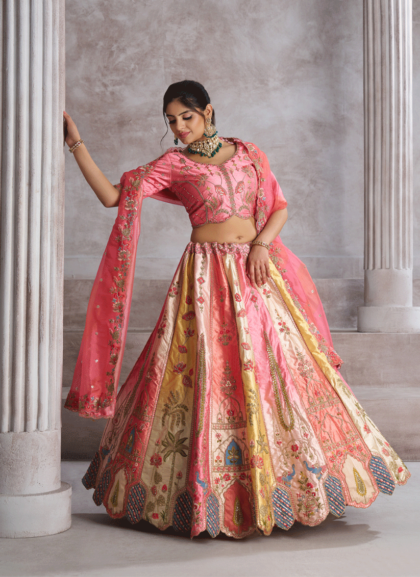 Pink Banarasi Silk Heavy Embroidered Wedding Lehenga Choli