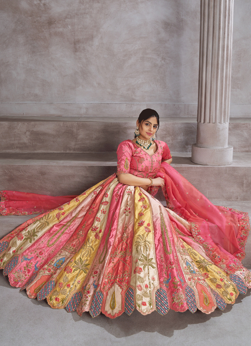 Pink Banarasi Silk Heavy Embroidered Wedding Lehenga Choli