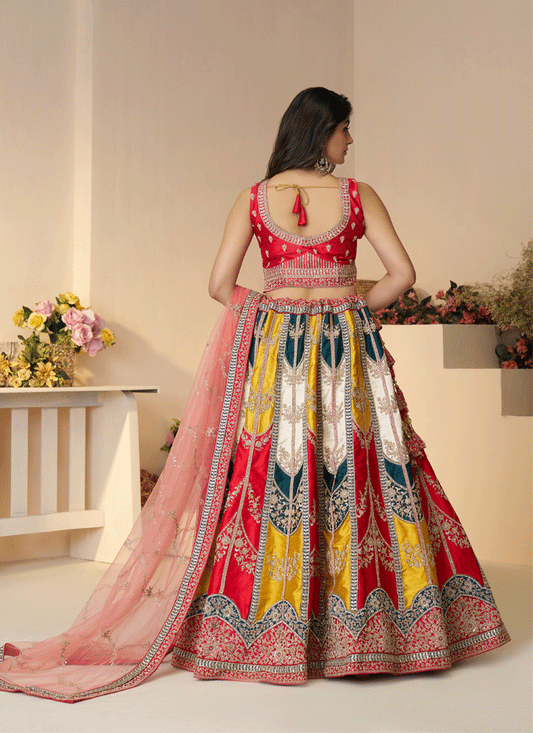 Multicolor Embroidered Sequins Silk Lehenga Choli
