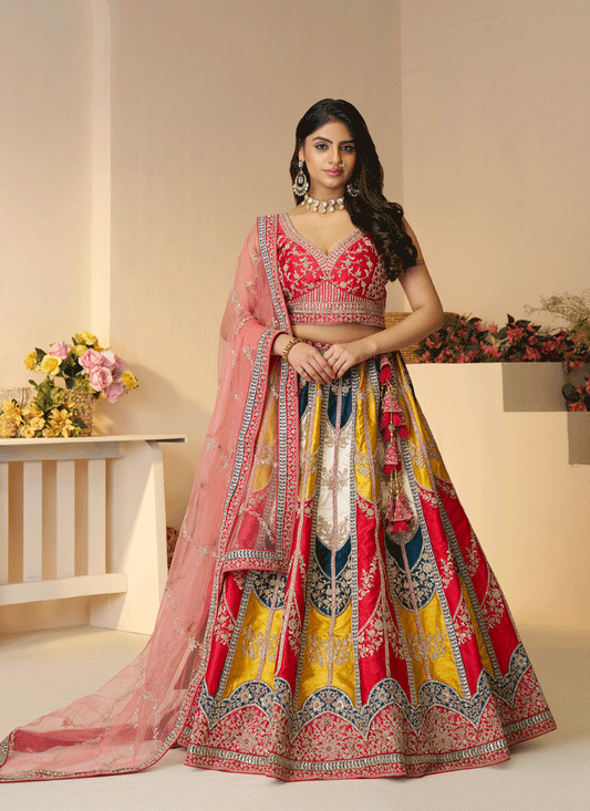 Multicolor Embroidered Sequins Silk Lehenga Choli