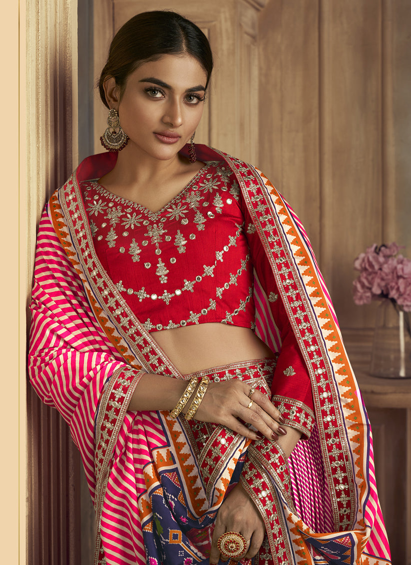 Cherry Pink Flared Gaji Silk Lehenga Choli for Ceremonial