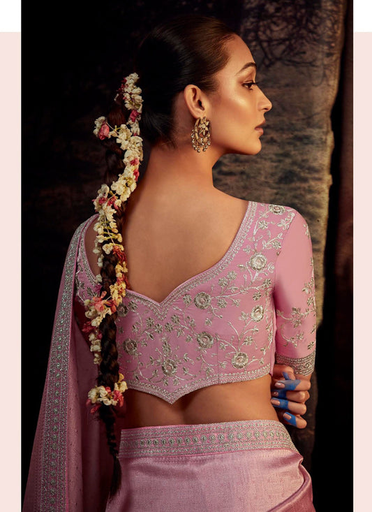 Grey and Pink Heavy Designer Saree