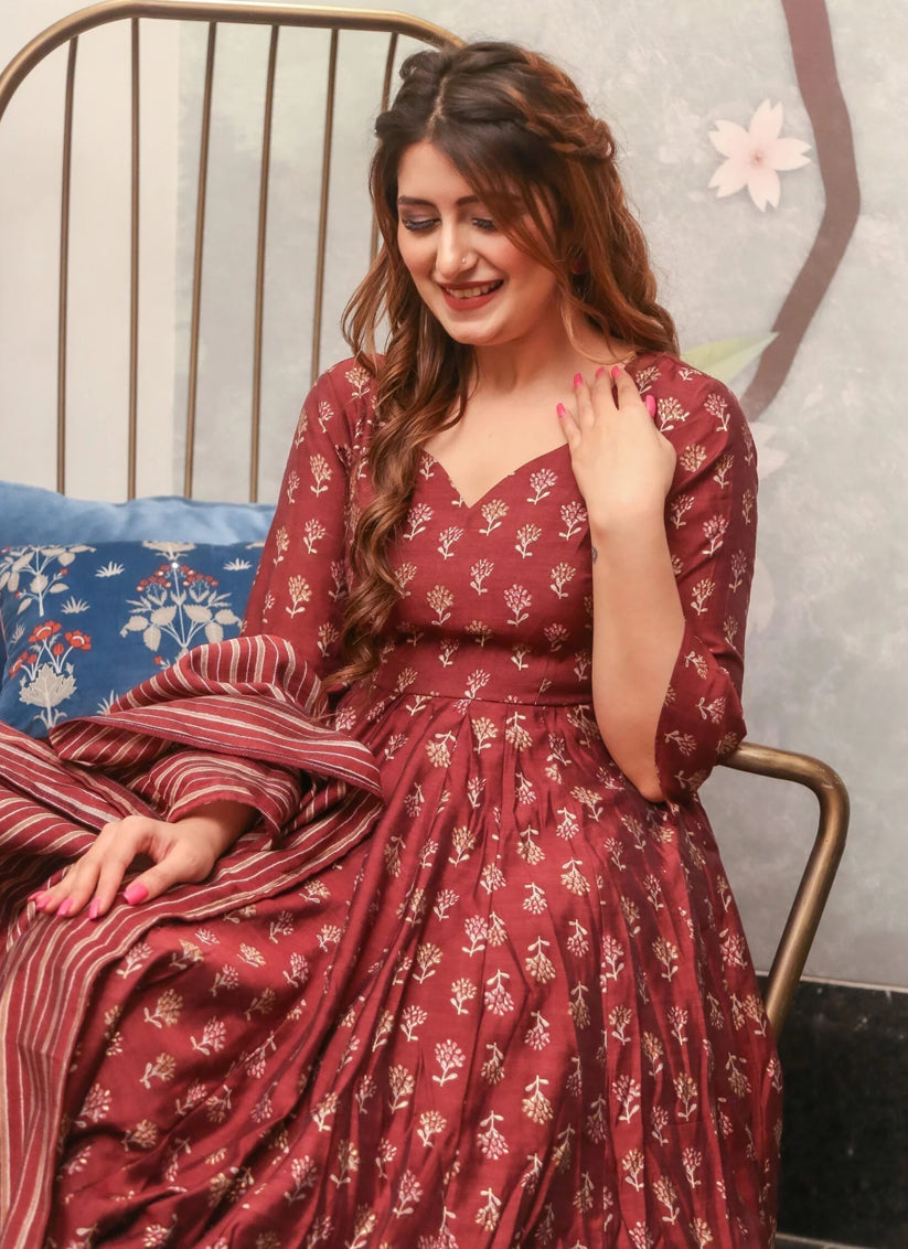 Maroon Pure Muslin Sharara Kameez Suit
