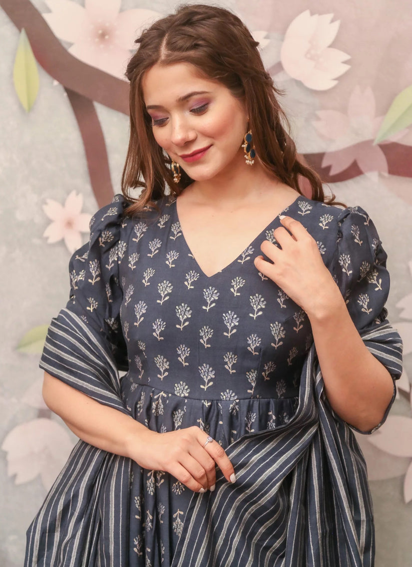 Grey Pure Muslin Sharara Kameez Suit