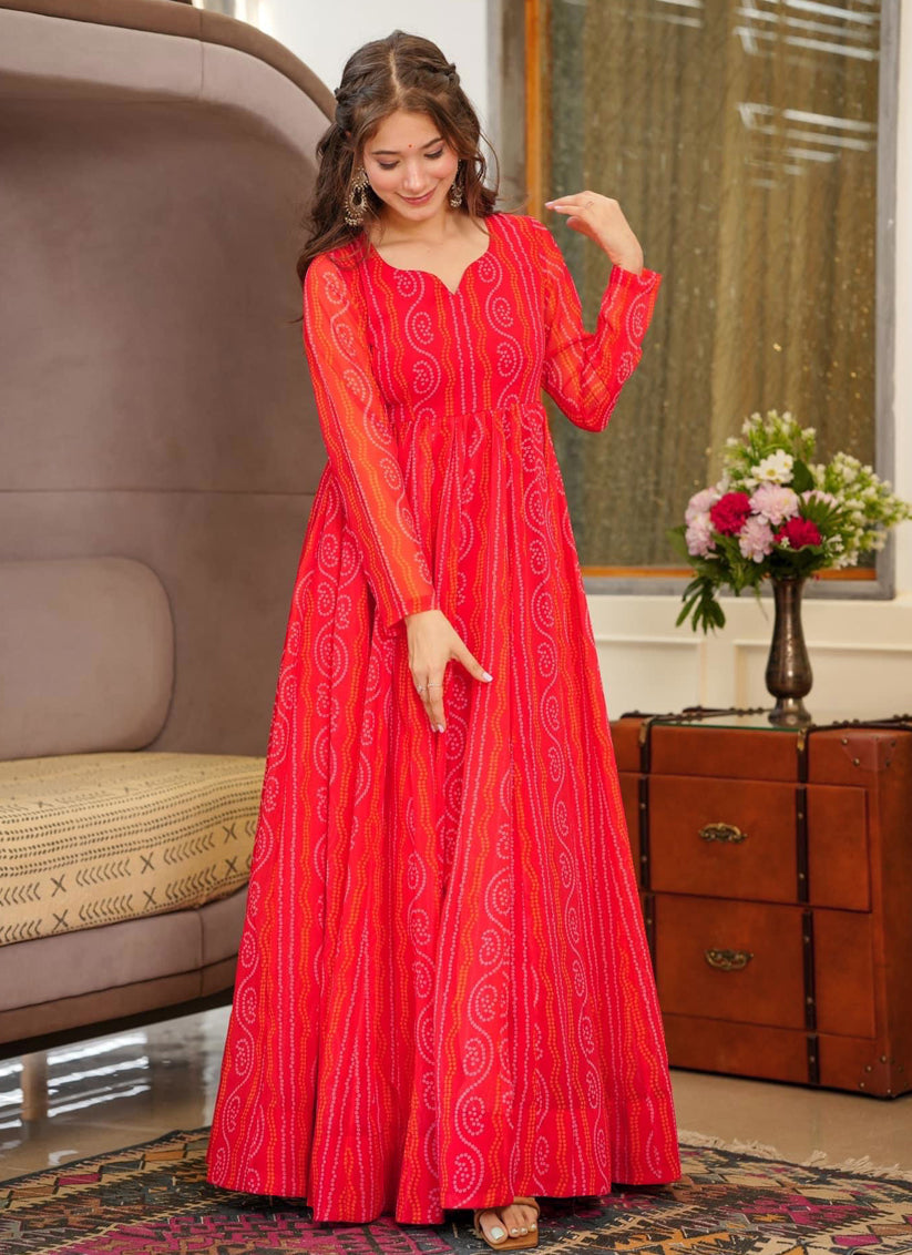 Red Heavy Georgette Digital Printed Gown