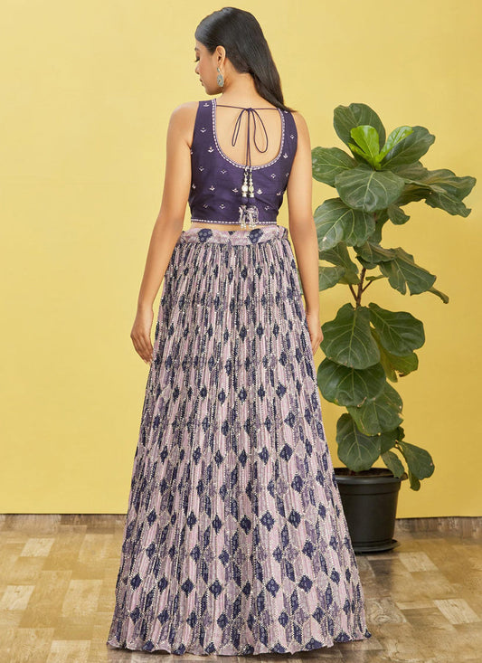 Navy Blue Chinnon Designer Lehenga Choli Set