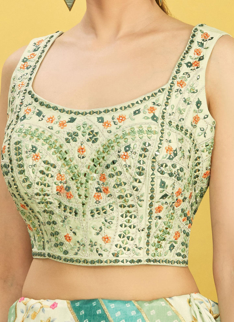 Rama Green Chinnon Designer Lehenga Choli Set