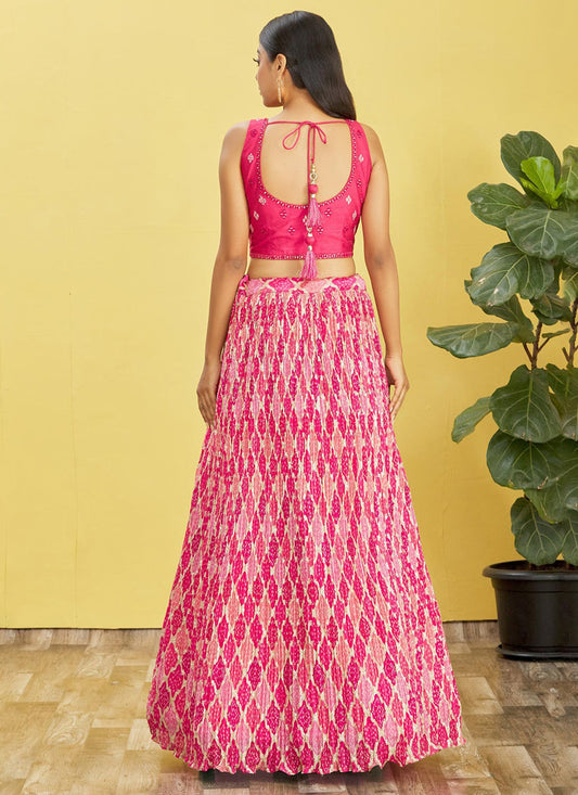 Rani Pink Chinnon Designer Lehenga Choli Set