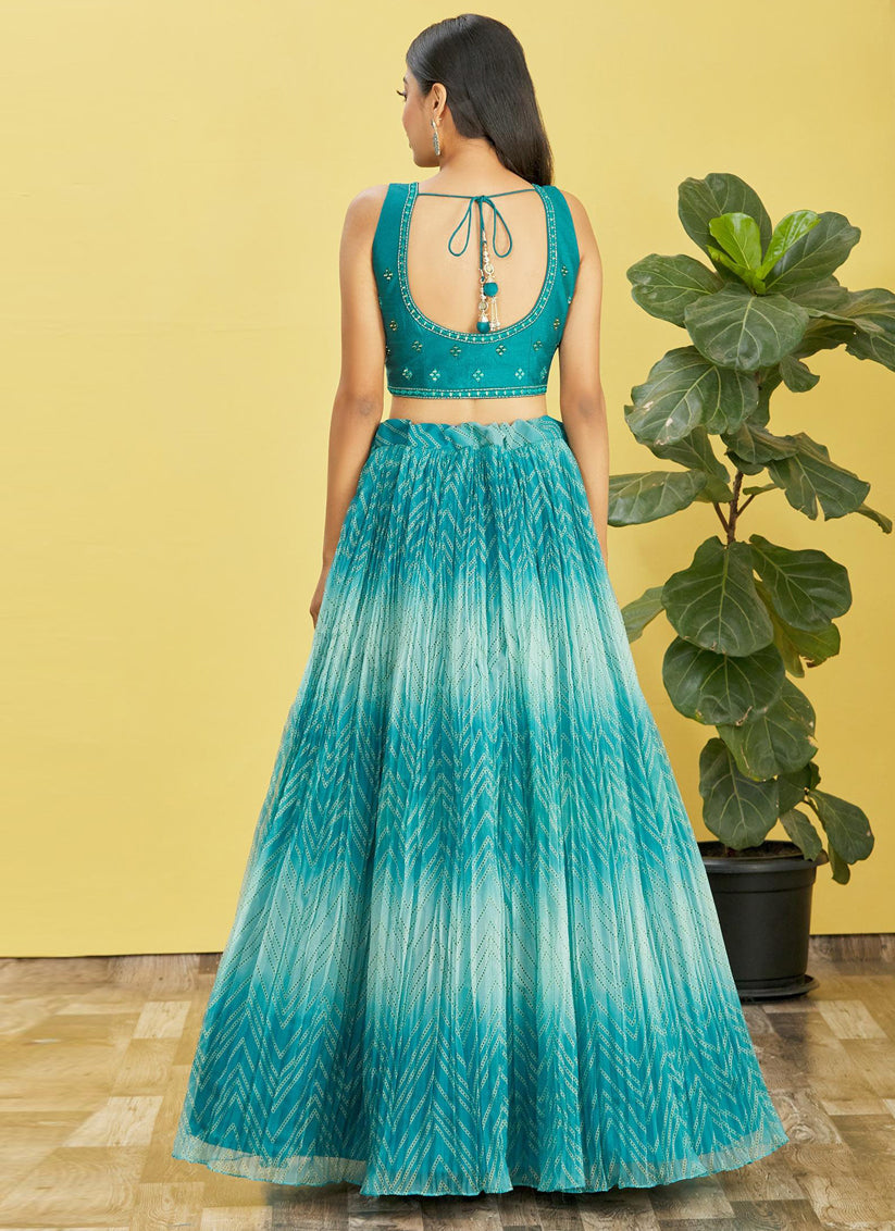 Sky Blue Organza Designer Lehenga Choli Set
