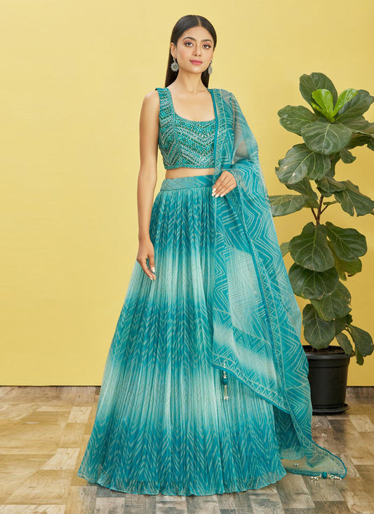 Sky Blue Organza Designer Lehenga Choli Set