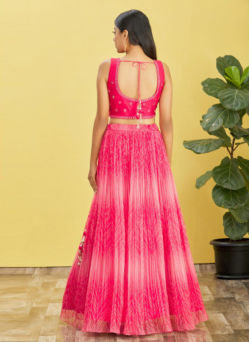 Hot Pink Organza Designer Lehenga Choli Set