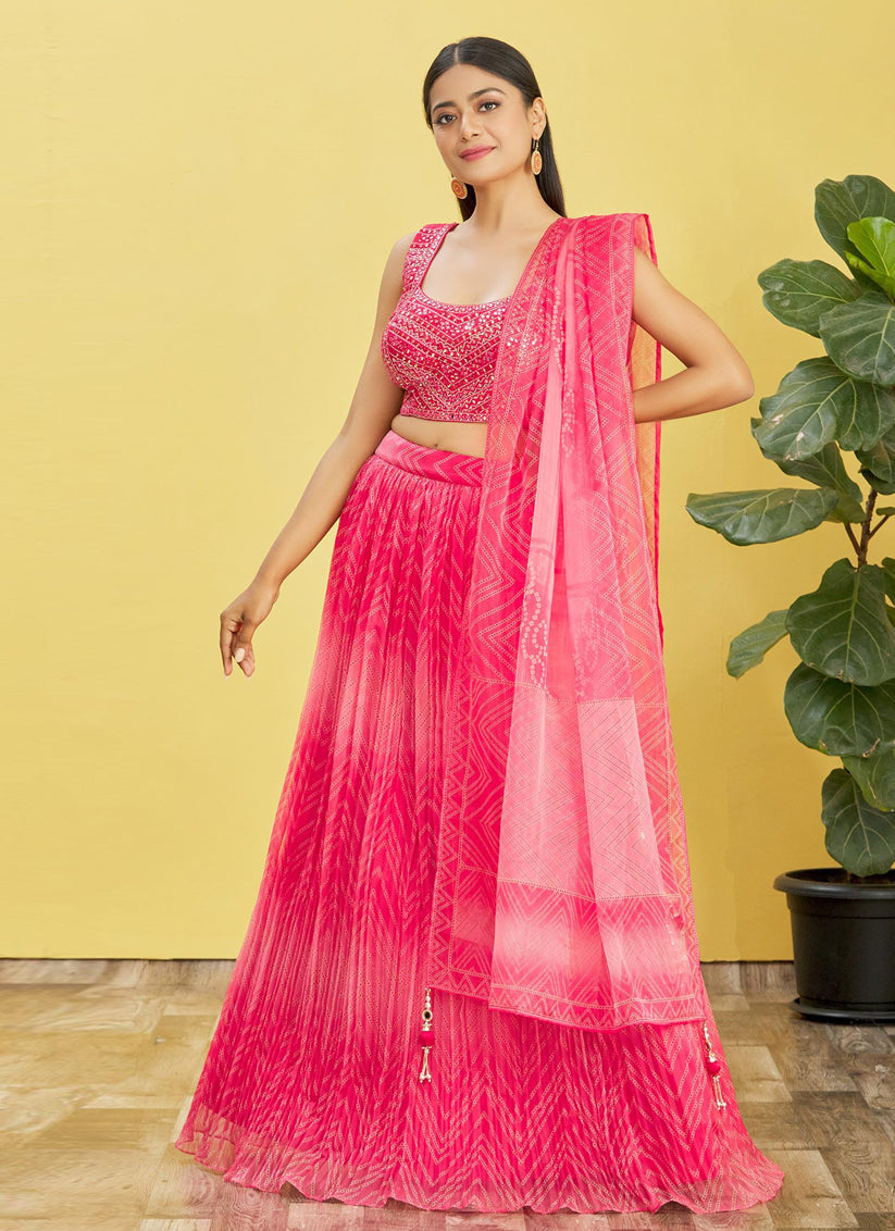Hot Pink Organza Designer Lehenga Choli Set