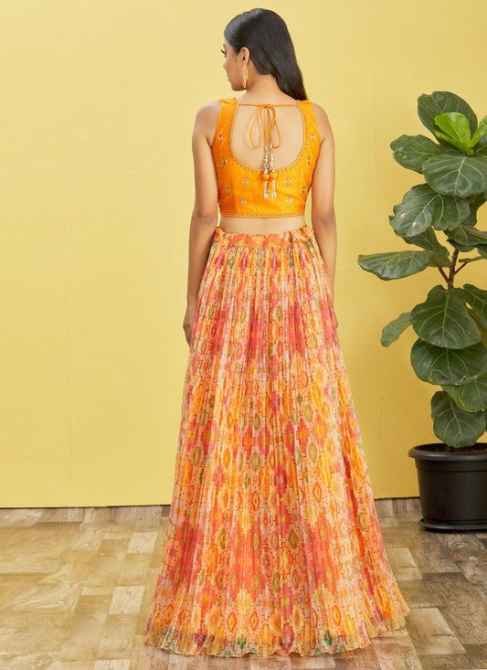 Yellow Organza Designer Lehenga Choli Set