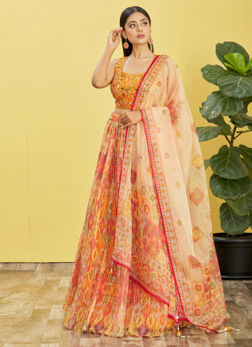 Yellow Organza Designer Lehenga Choli Set
