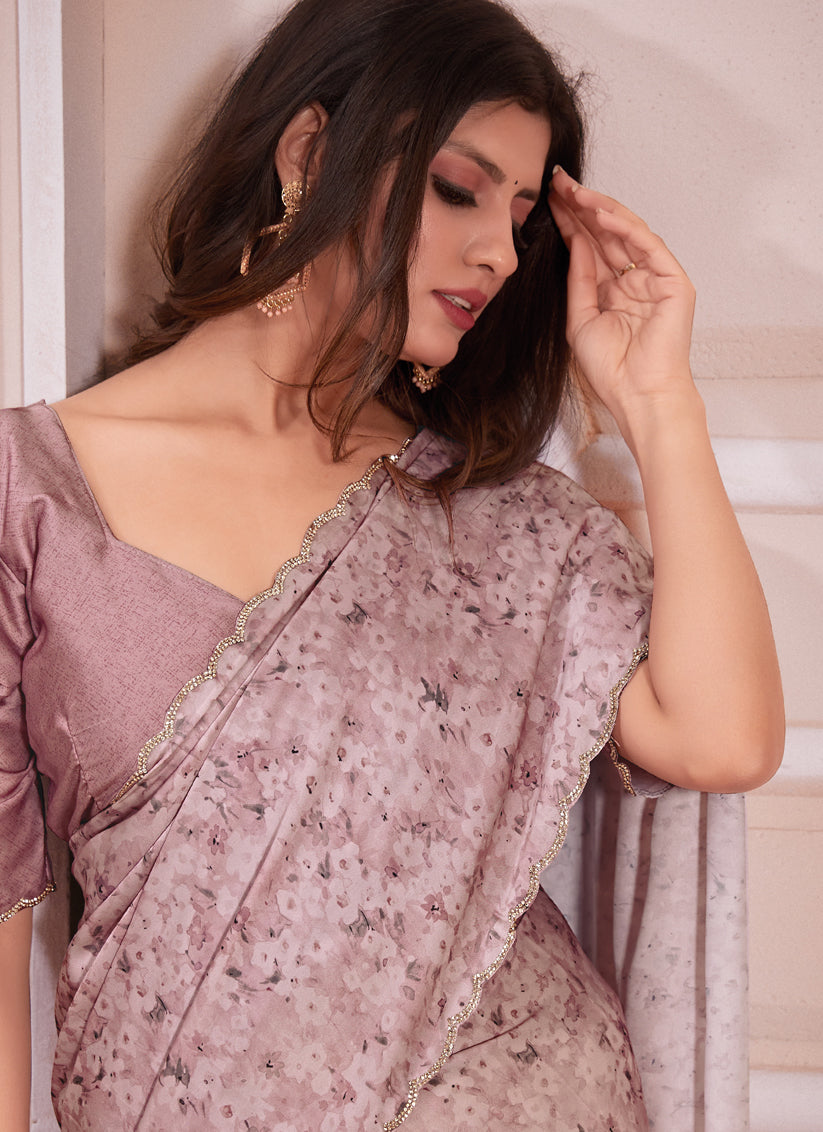 Dusty Pink Pure Satin Georgette Party Wear Saree