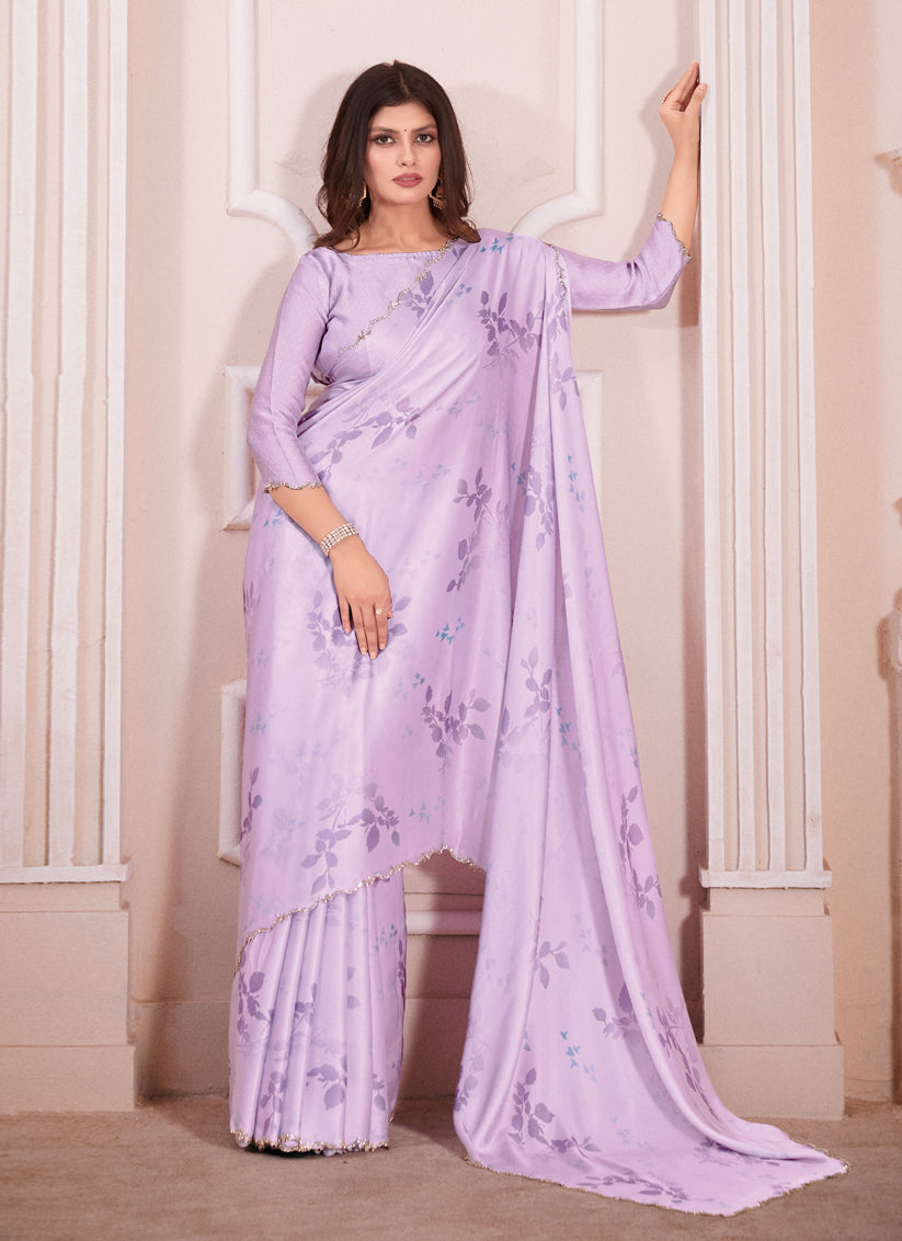 Lavender Pure Satin Georgette Party Wear Saree