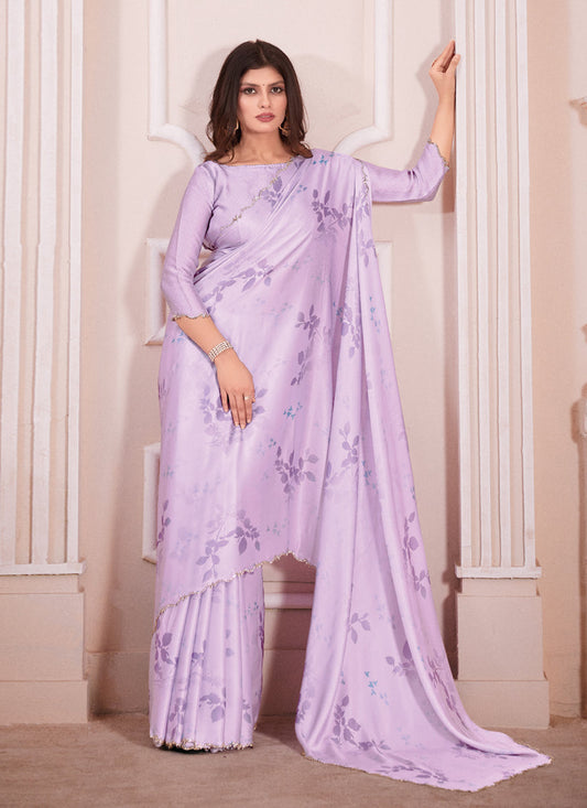 Lavender Pure Satin Georgette Party Wear Saree