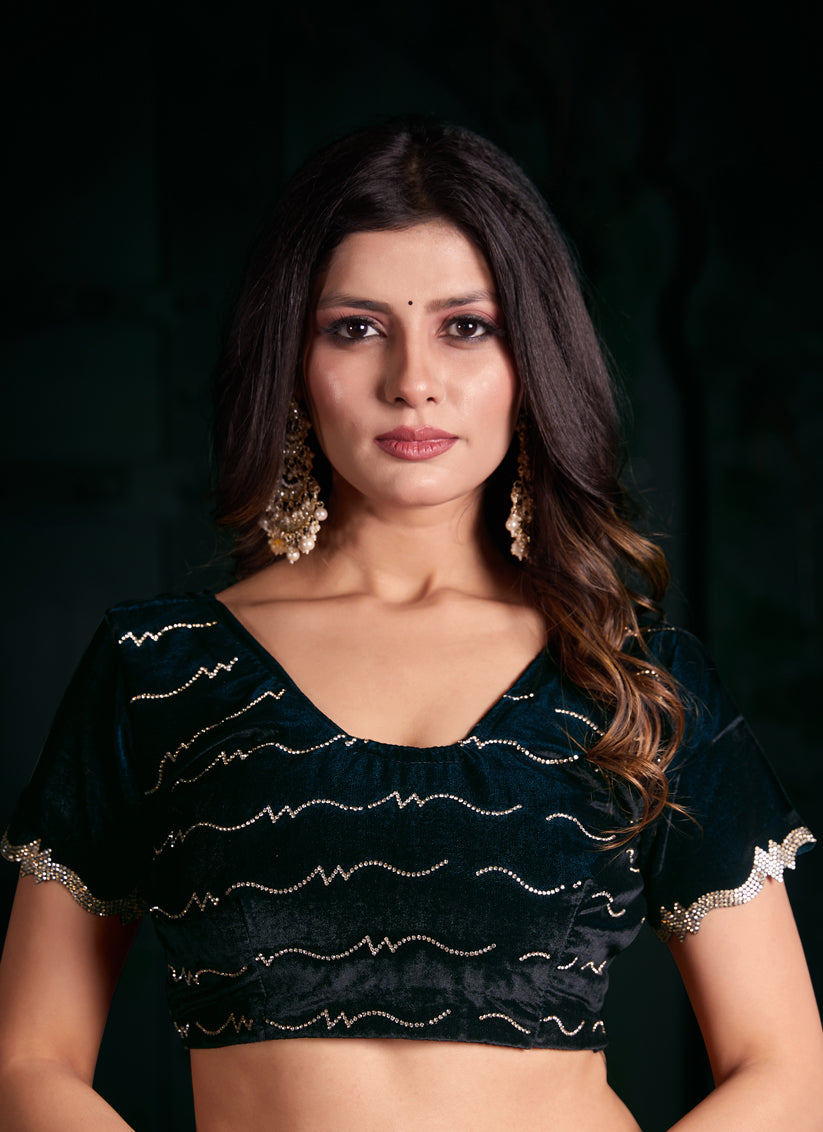 Teal Blue Pure Satin Chiffon Party Wear Saree