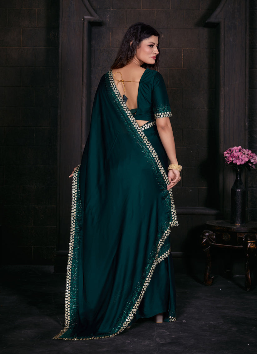 Morpich Embellished Satin Georgette Saree