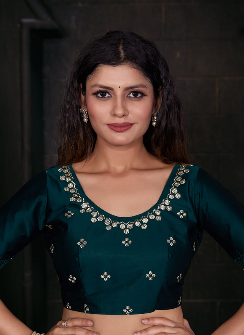 Morpich Embellished Satin Georgette Saree