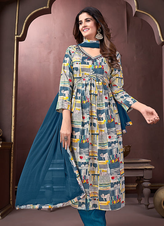 Multicolor Rayon Readymade Alia Cut Salwar Kameez