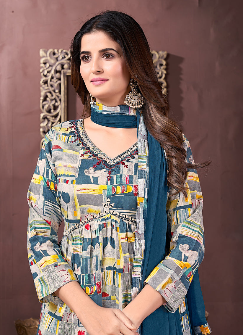 Multicolor Rayon Readymade Alia Cut Salwar Kameez