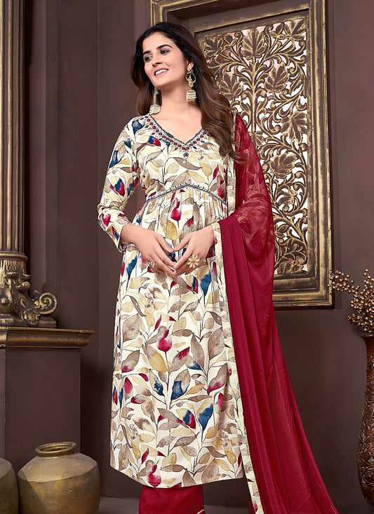 Multicolor Rayon Readymade Alia Cut Salwar Kameez