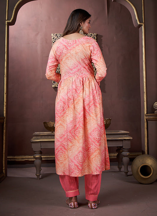 Coral Pink Rayon Readymade Pant Kameez Suit