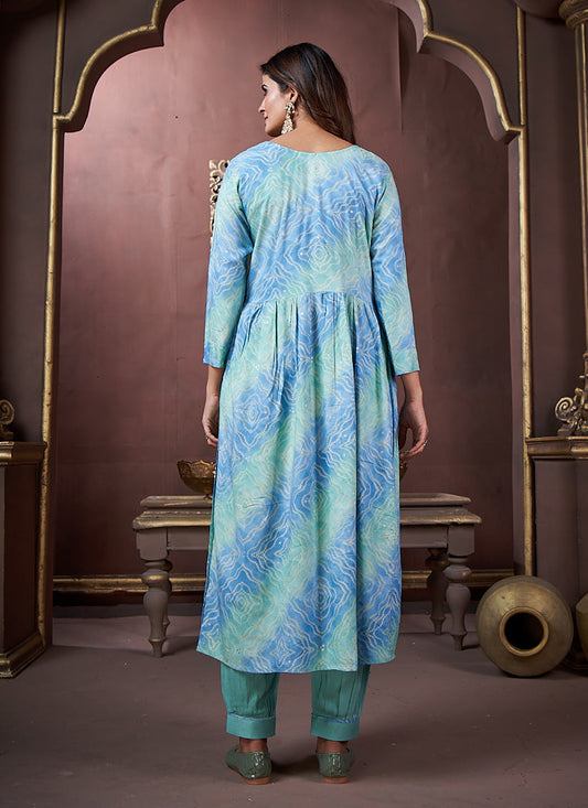 Sky Blue Rayon Readymade Pant Kameez Suit