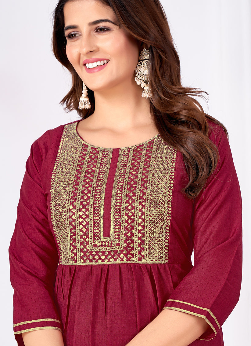 Maroon Silk Sequins Embroidered Pant Kameez Suit
