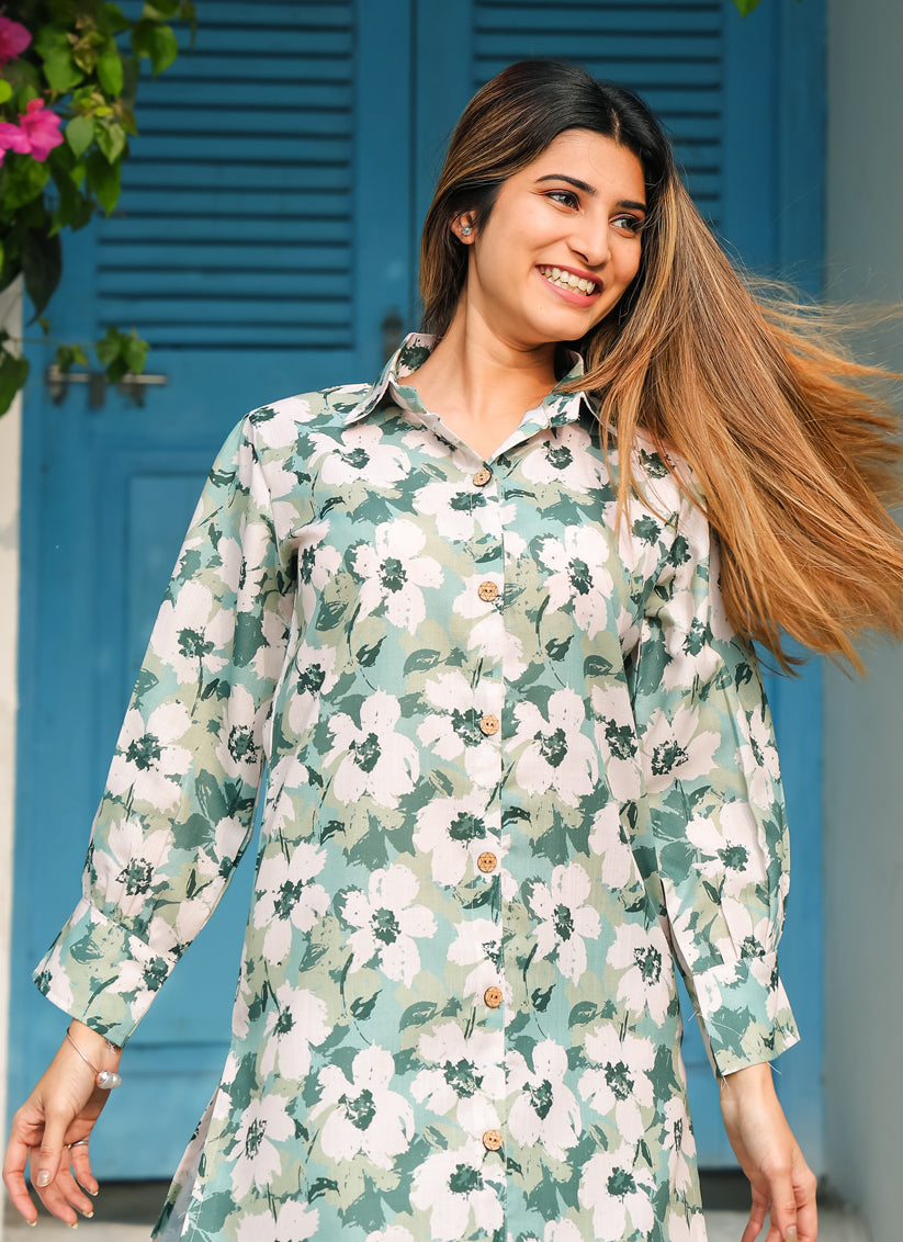 Off White Floral Printed Co-Ord Set