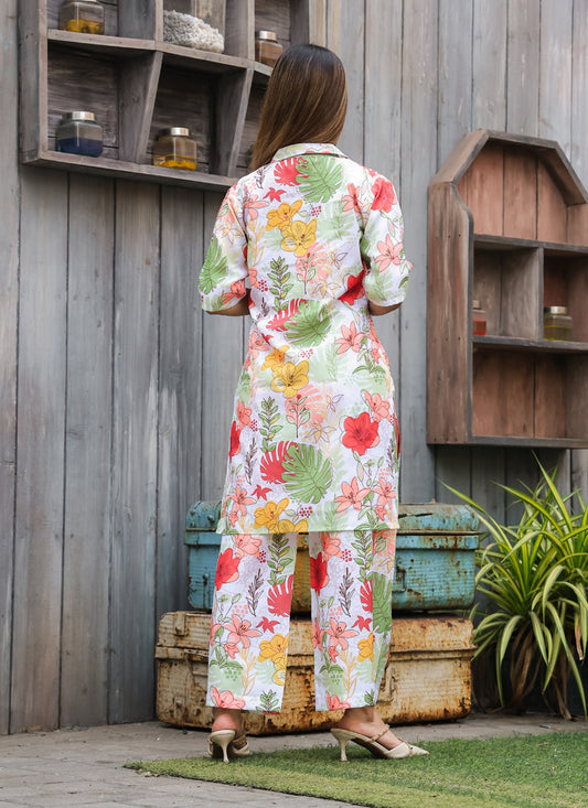 Off White Floral Printed Co-Ord Set