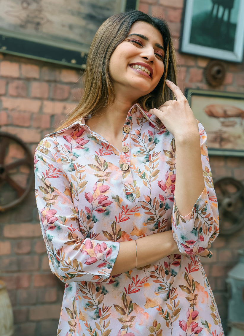 Off White Floral Printed Co-Ord Set