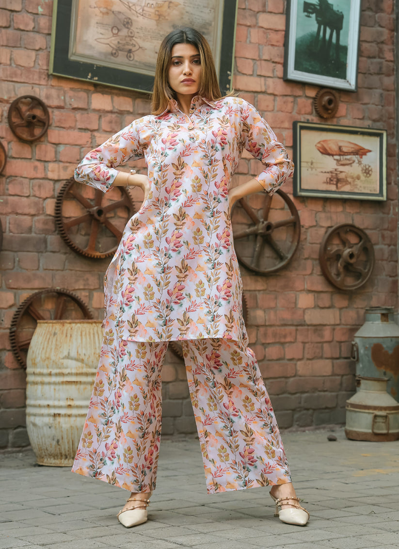 Off White Floral Printed Co-Ord Set