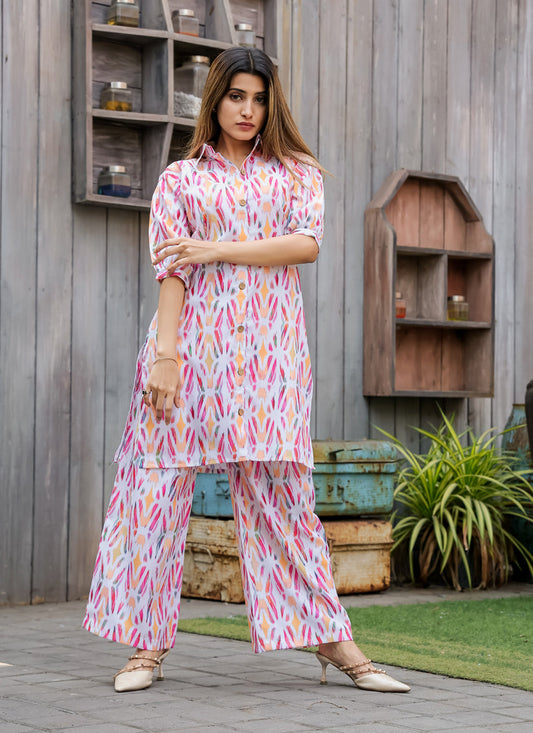 Whte Floral Printed Co-Ord Set