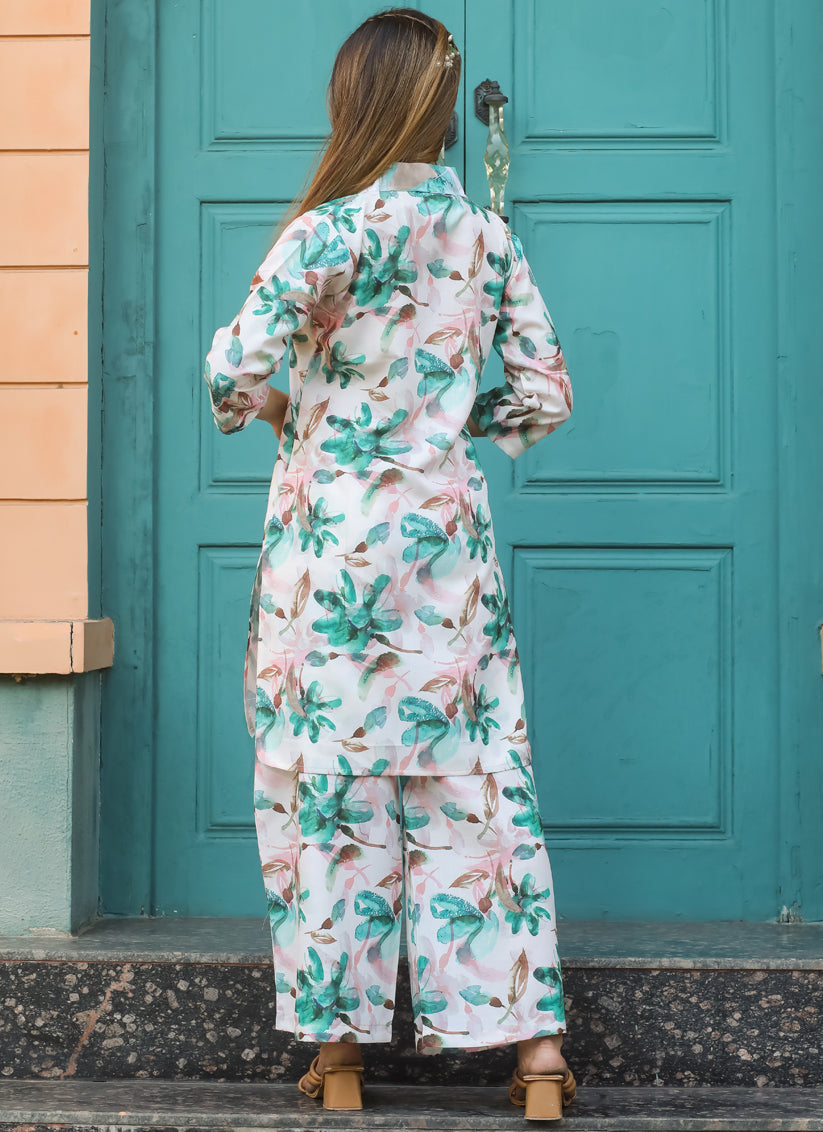 Off White Floral Printed Co-Ord Set
