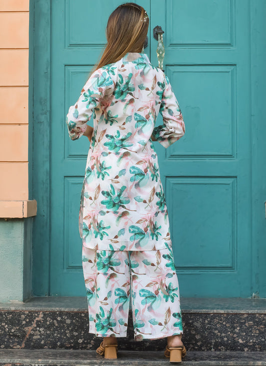 Off White Floral Printed Co-Ord Set