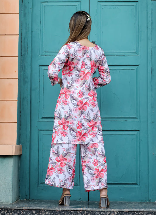 Off White Floral Printed Co-Ord Set