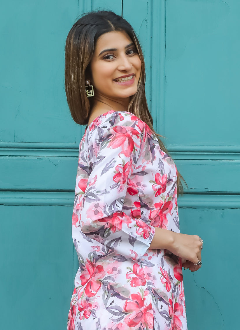 Off White Floral Printed Co-Ord Set