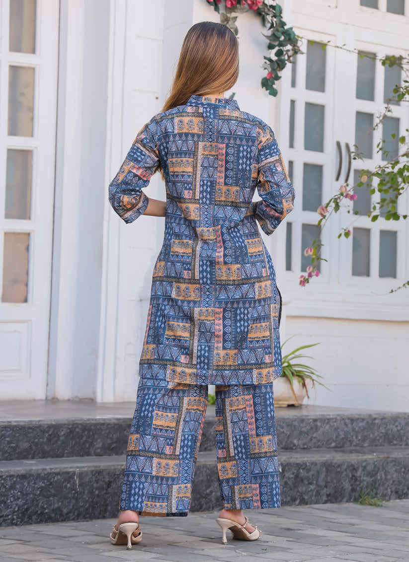 Navy Blue Floral Printed Co-Ord Set