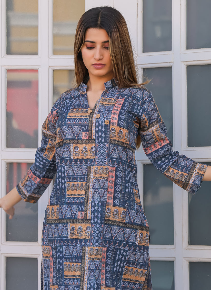 Navy Blue Floral Printed Co-Ord Set