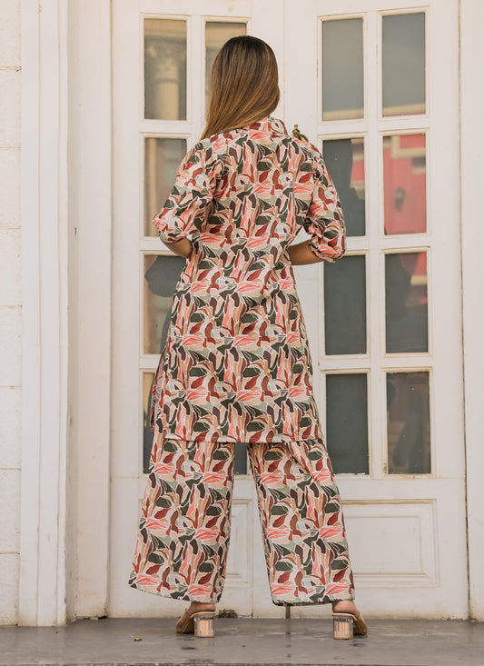 Cream Floral Printed Co-Ord Set