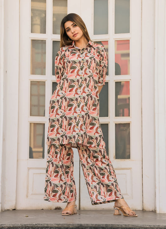 Cream Floral Printed Co-Ord Set