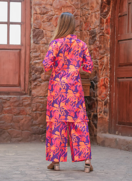 Purple Floral Printed Co-Ord Set