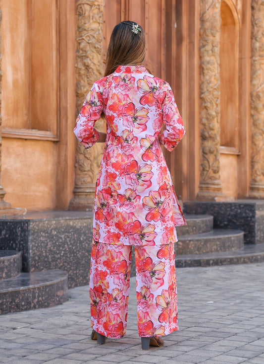 Red Floral Printed Co-Ord Set
