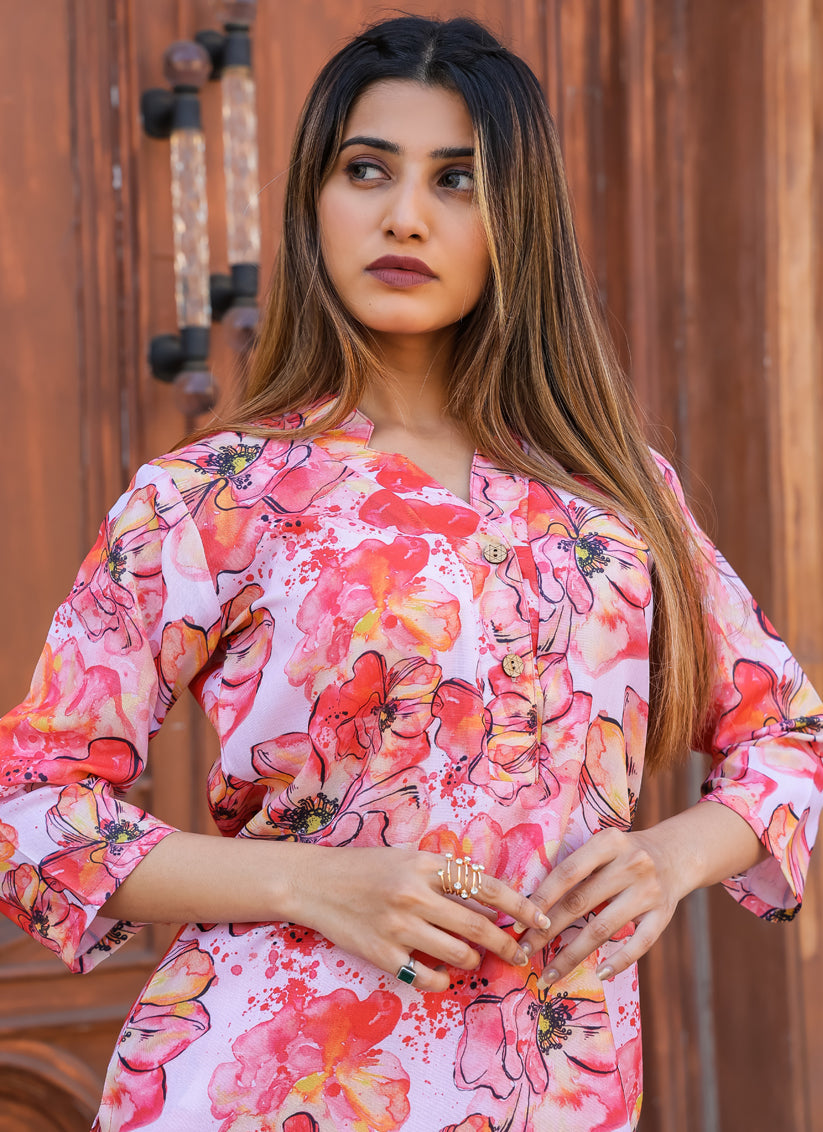 Red Floral Printed Co-Ord Set