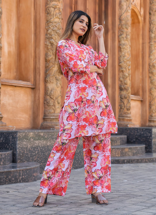 Red Floral Printed Co-Ord Set