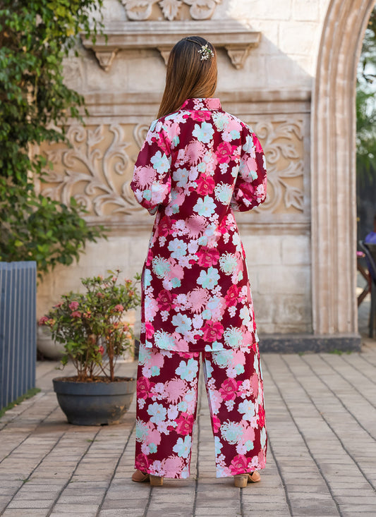 Maroon Floral Printed Co-Ord Set