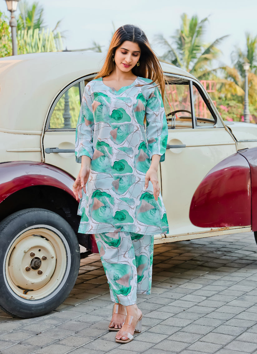 Mint Green Floral Printed Co-Ord Set