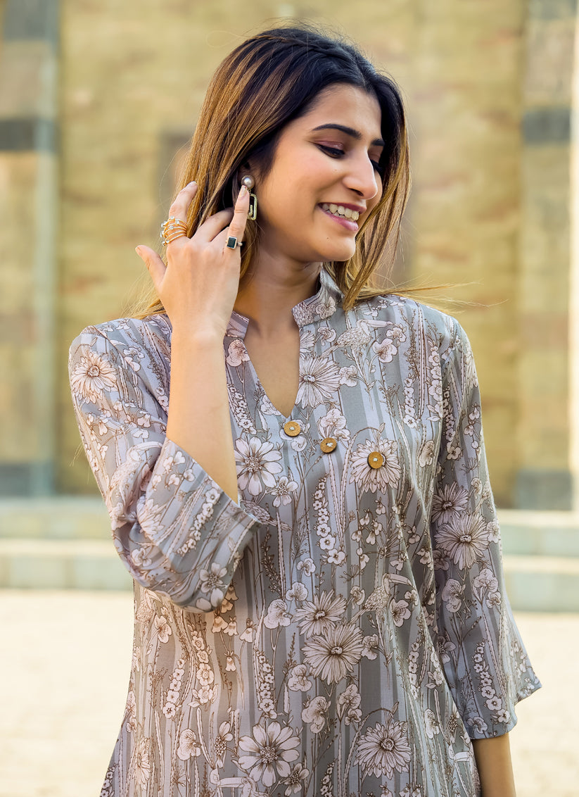 Grey Floral Printed Co-Ord Set